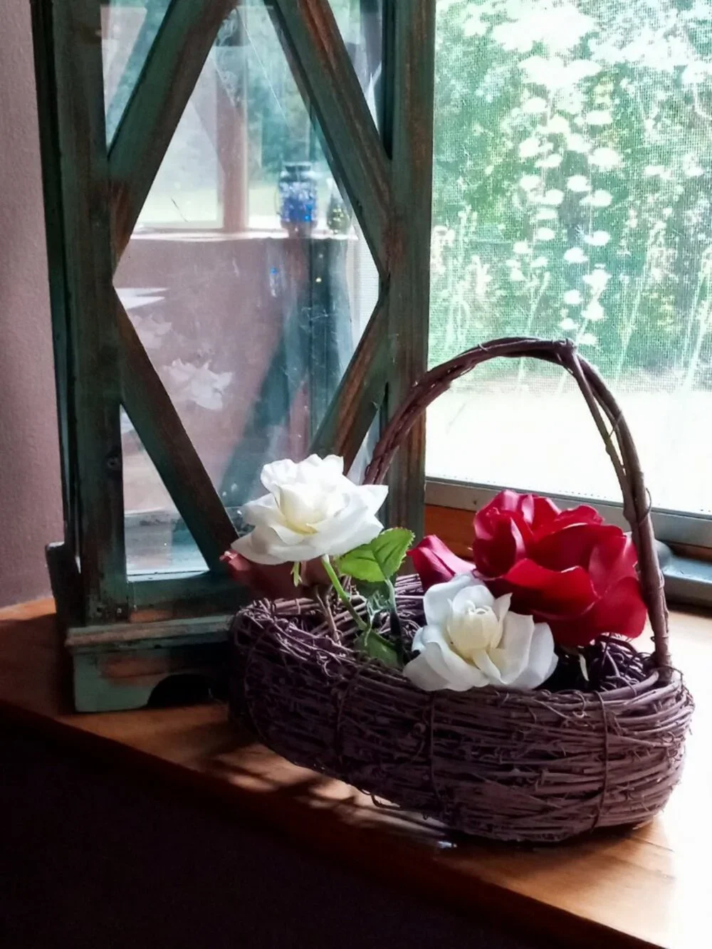 Whimsical Vintage Lavender Twig & Wire Heart Basket Table or Wall Decor